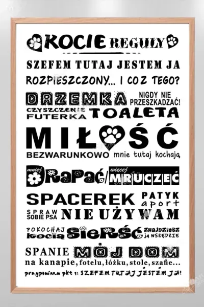 zabawna_tablica_cat_rules_kocie_reguly_biala_w_naturalnej_ramie_FunArt_600_900-1.webp